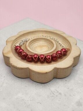 Handmade Wire-wrapped Elegant Red Pearl Adjustable Beaded Bracelet